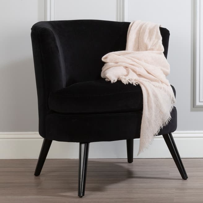 Fifty Five South Round Plush Armchair, Black Cotton Velvet, Birch Wood Legs