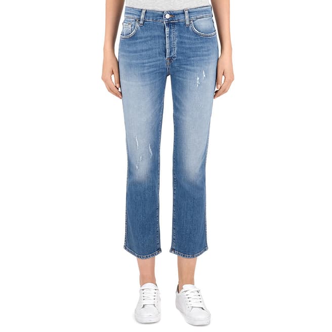 7 For All Mankind Blue Edie Cropped Stretch Jeans