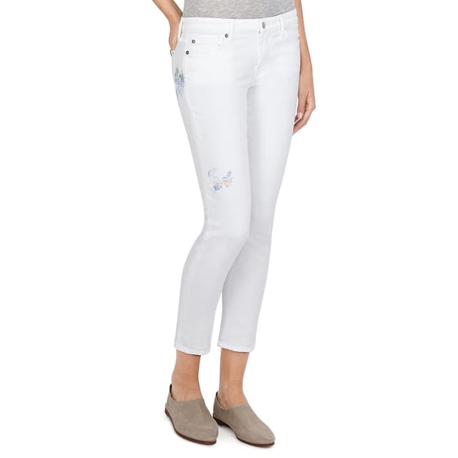 7 For All Mankind White Embroidered Pyper Cropped Jeans