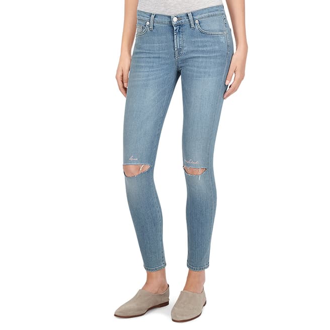 7 For All Mankind Blue Distressed The Skinny Crop Stretch Jeans
