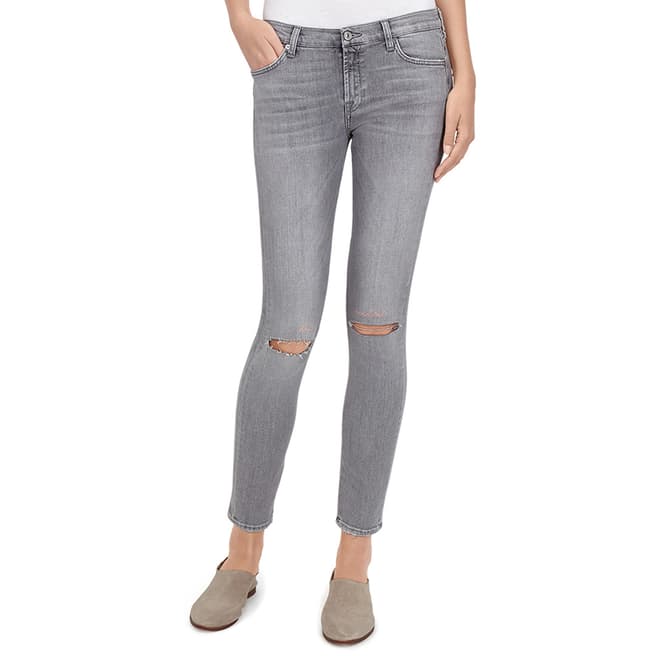 7 For All Mankind Grey Distressed The Skinny Crop Stretch Jeans