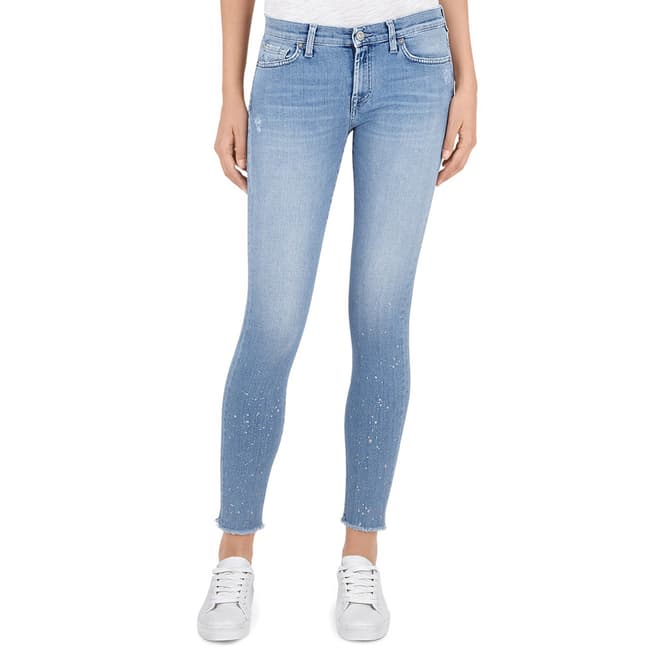 7 For All Mankind Blue Flecked The Skinny Crop Stretch Jeans