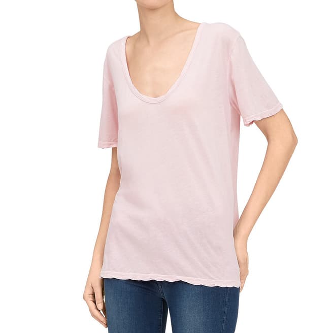 7 For All Mankind Pink Curved Neck Featherweight T-Shirt
