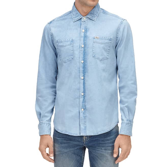 7 For All Mankind Light Blue Two Pocket Stretch Cotton Shirt