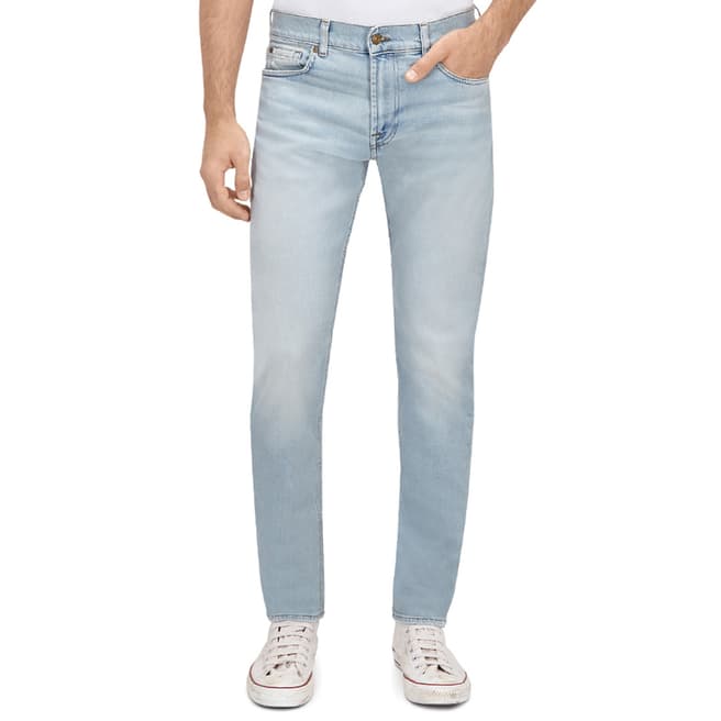 7 For All Mankind Blue Distressed Larry Slim Stretch Jeans