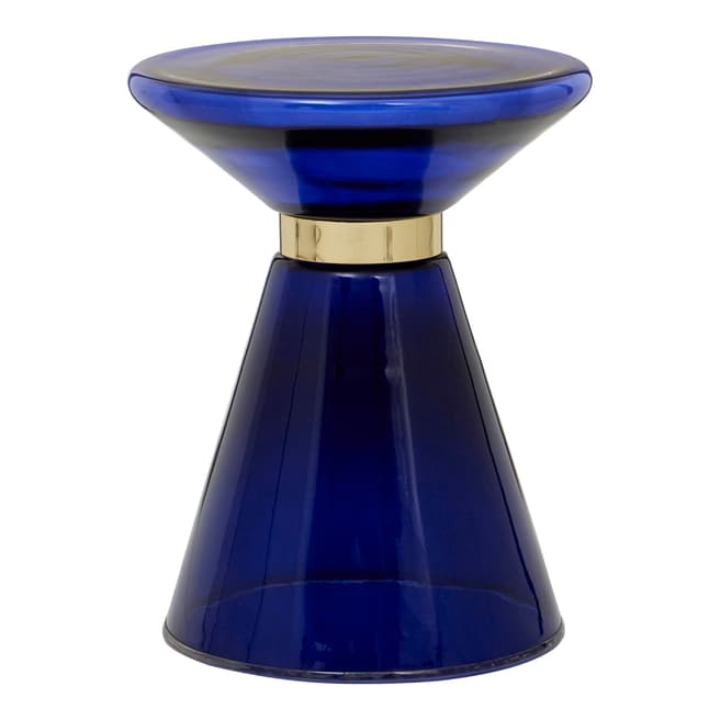 Premier Housewares Martini Side Table, Blue Glass, Gold Band