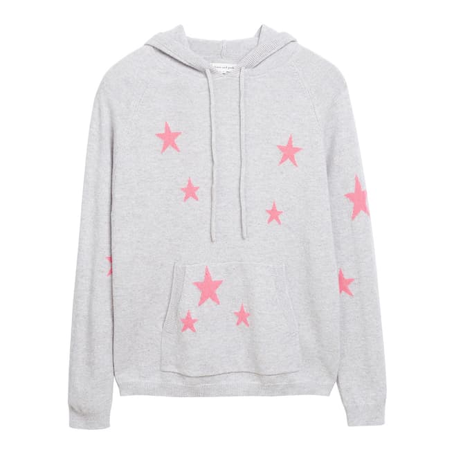 Chinti and Parker Silver Marl/Pink Cashmere Star Hoodie
