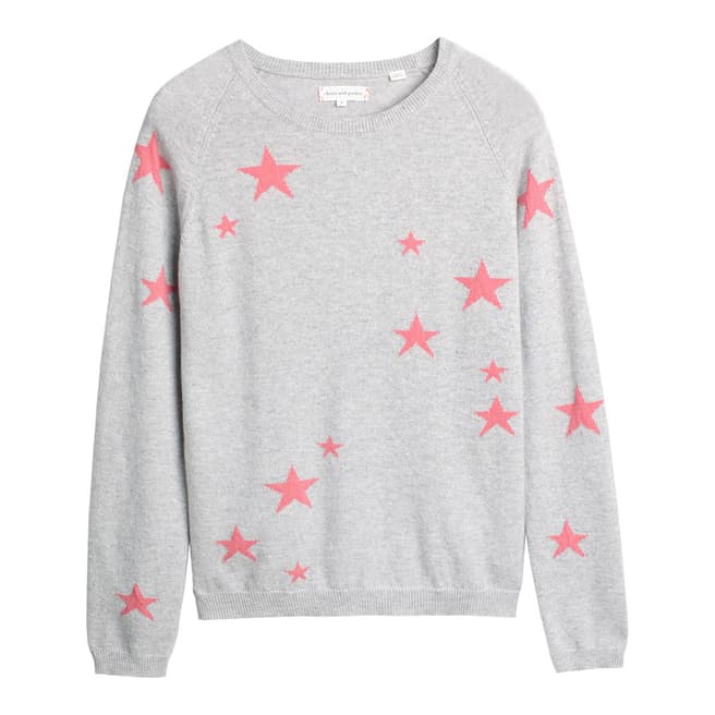 Chinti and Parker Silver Marl/Pink Cashmere Star Jumper