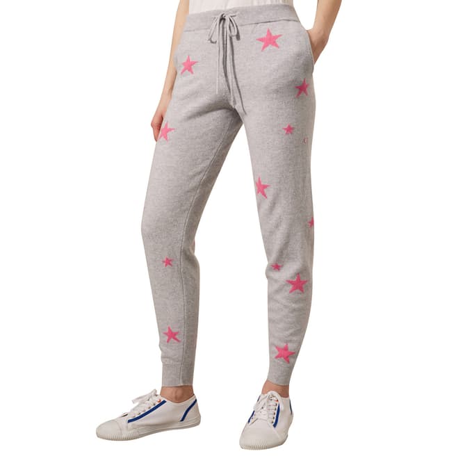 Chinti and Parker Silver Marl/Pink Star Cashmere Tracksuit Bottoms