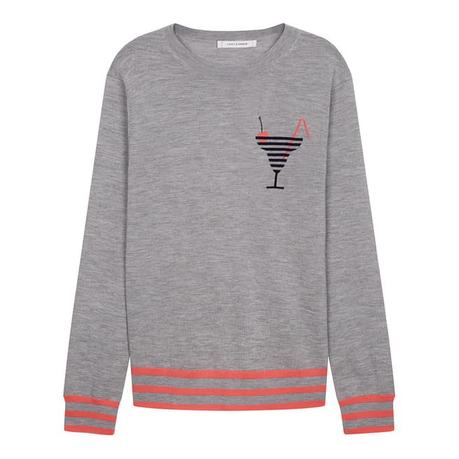 Chinti and Parker Silver Marl/Multi Cashmere Cocktail Logo Sweater