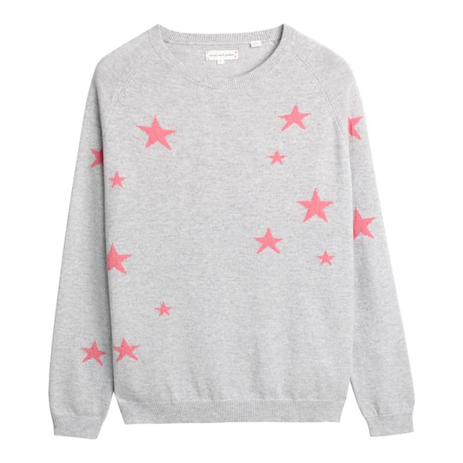 Chinti and Parker Silver Marl/Pink Cashmere Slouchy Star Jumper