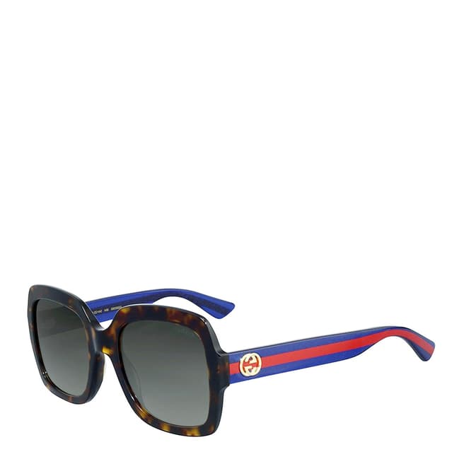 Gucci Women's Havana with Red and Blue Stripes Sunglasses 54mm