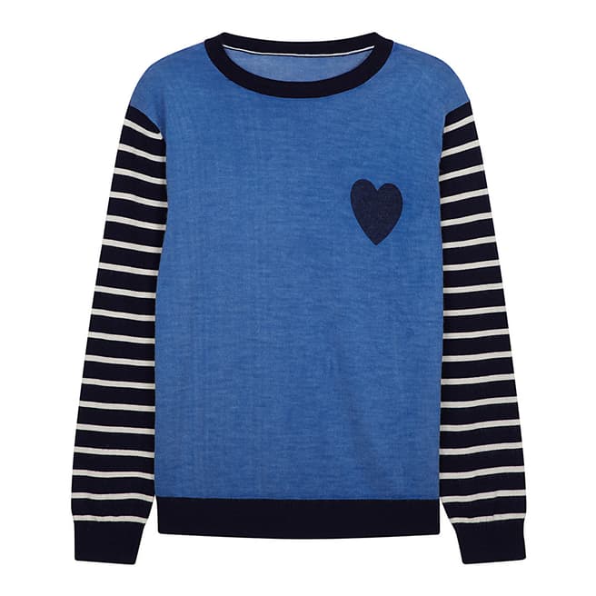Chinti and Parker Navy Cashmere Breton Sleeve Sweater