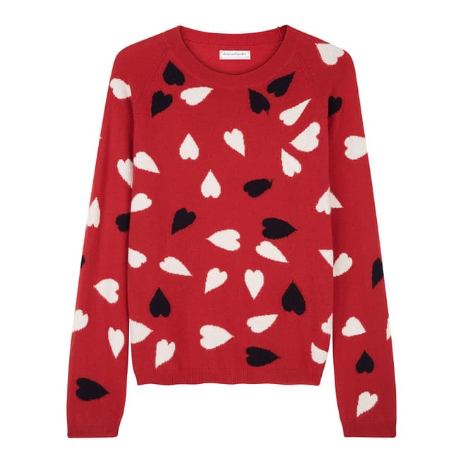 Chinti and Parker Poppy/Navy/Cream Confetti Heart Sweater
