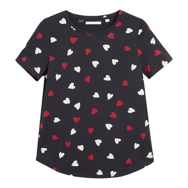 Chinti and Parker Black/Ivory/Poppy Confetti Heart Cotton T-Shirt