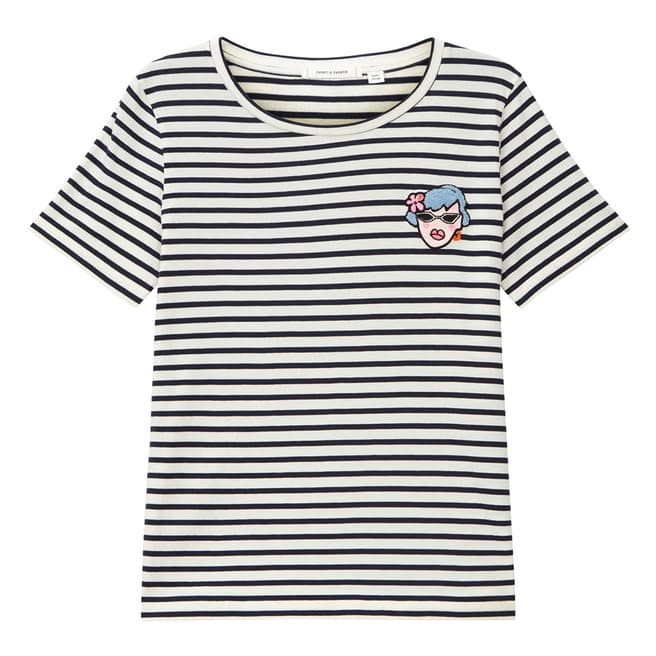 Chinti and Parker Ivory/Navy Stripe Maud Cotton T-Shirt