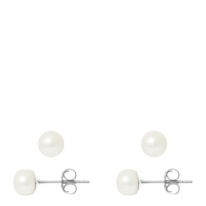 Mitzuko White/Silver Real Cultured Freshwater Pearl Earrings