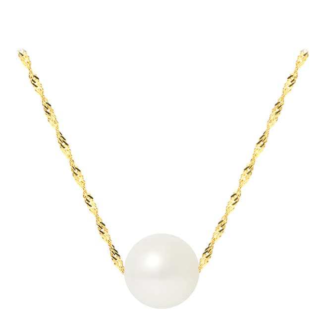 Mitzuko White/ Yellow Gold Real Cultured Freshwater Pearl Necklace