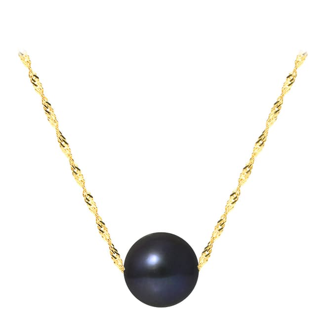 Mitzuko Black/ Yellow Gold Real Cultured Freshwater Pearl Necklace
