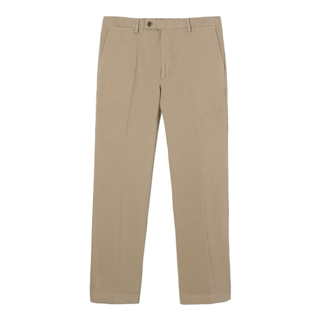 Hackett London Beige Brushed Twill Stretch Cotton Trousers