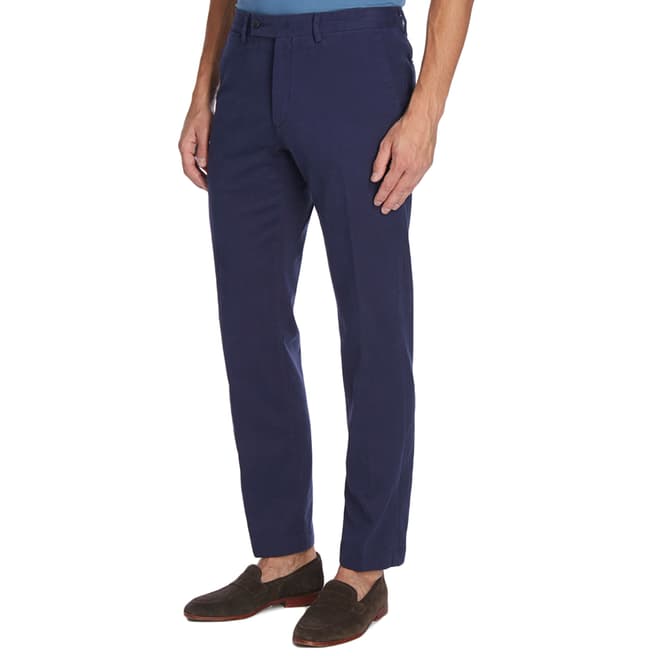 Hackett London Navy Brushed Twill Stretch Cotton Trousers