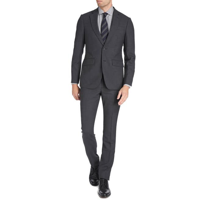 Hackett London Dark Grey Plain Weave Wool Suit