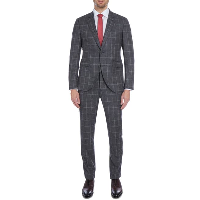 Hackett London Grey Textured Check Wool Suit