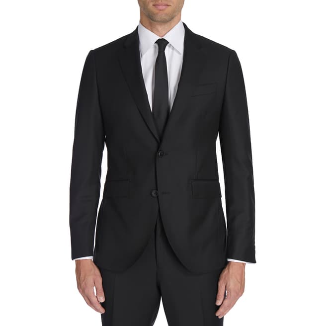 Hackett London Black Plain Wool Twill Suit Jacket