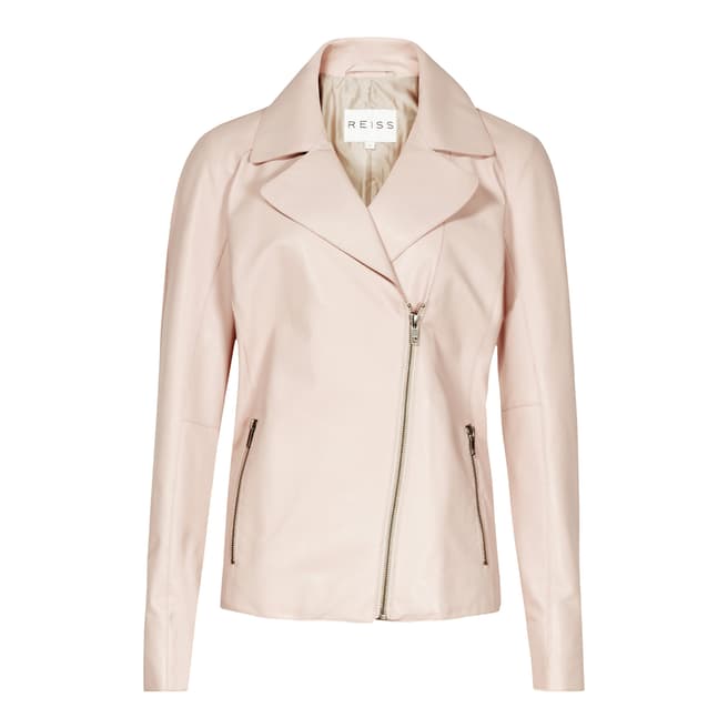Reiss Soft Pink Fray Leather Day Jacket    
