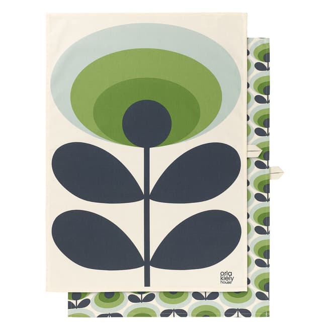 Orla Kiely Tea Towel S2 70's Oval Flower Green