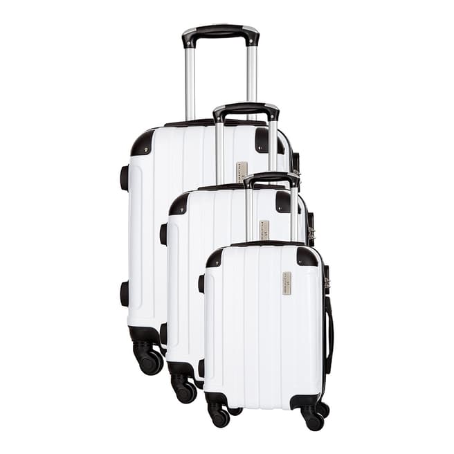 Platinium White Delos Set of Three 4 Wheeled Suitcases S/M/L