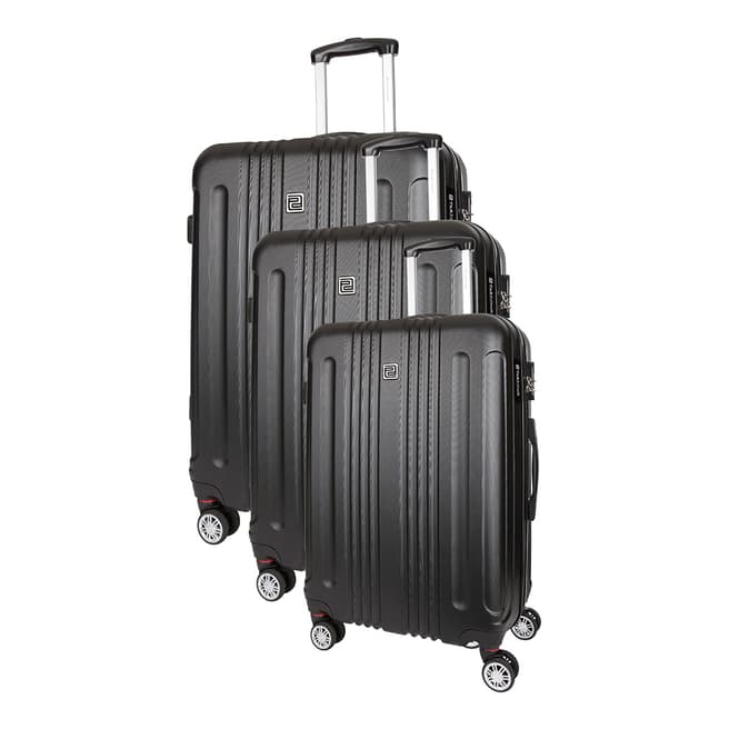 Platinium Black Stafford Set of Three 8 Wheeled Suitcases S/M/L