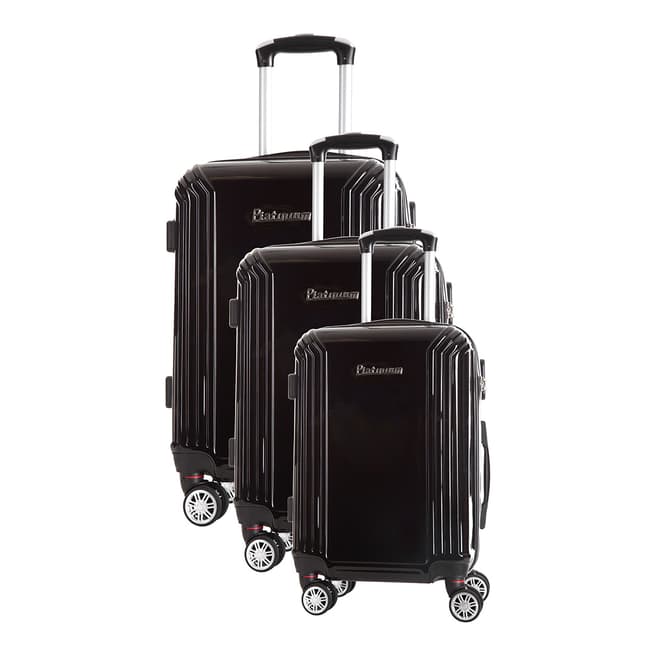 Platinum Black Valley Set of Three 8 Wheeled Suitcases S/M/L