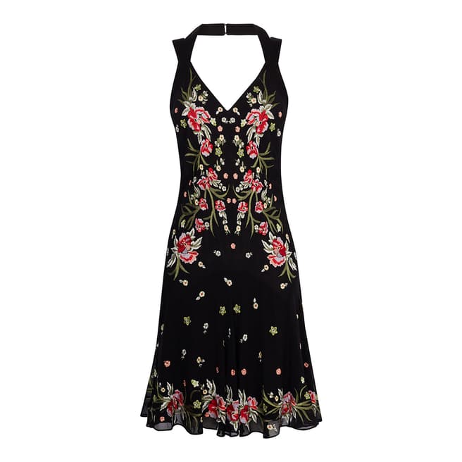 Karen Millen Black/Multi Floral Embroidered Dress