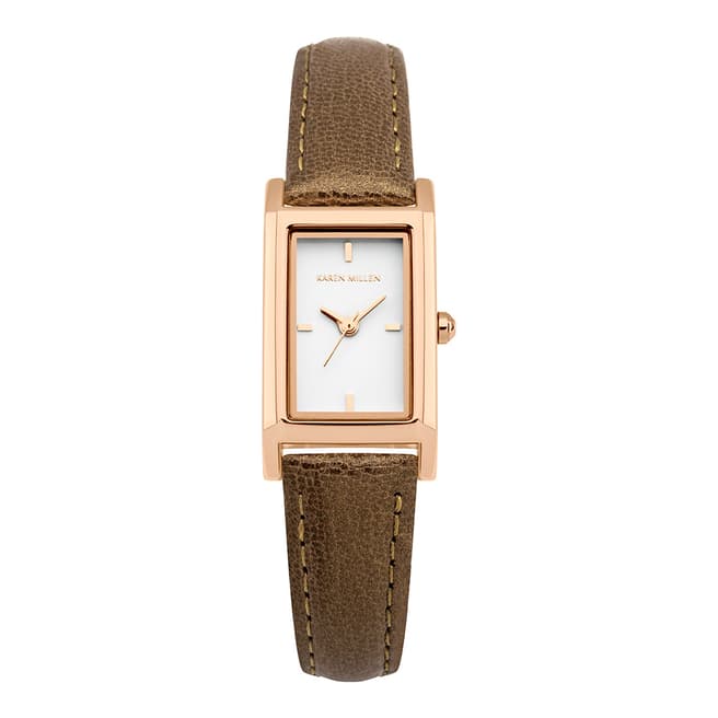Karen Millen Pearlised Brown Leather Rectangular Watch