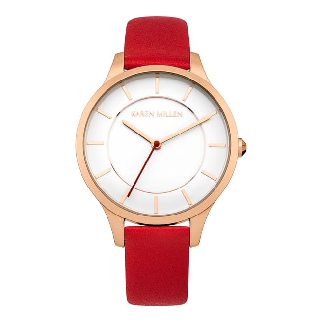 Karen Millen Red Leather Strap White Dial Watch