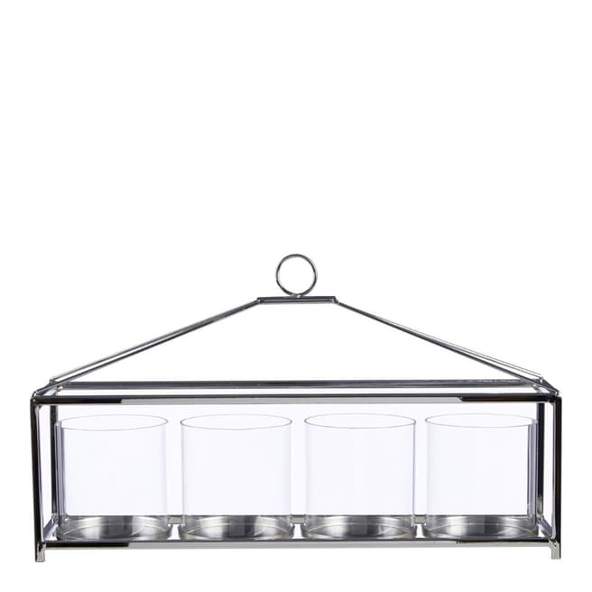 Premier Housewares Glass/Silver Hurricane Design Long Table Candle Holder