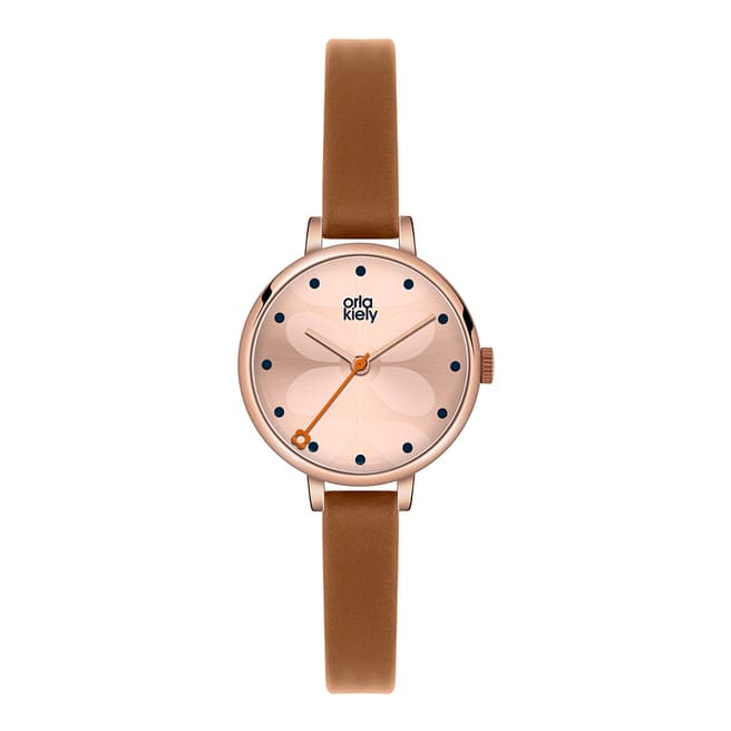 Orla Kiely Rose Gold Ivy Stainless Steel/Leather Analogue Watch