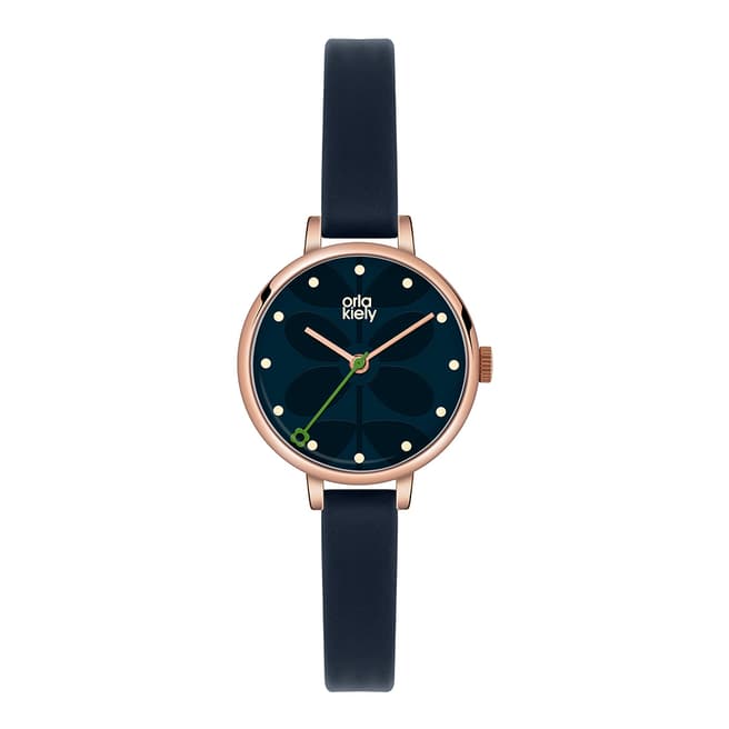 Orla Kiely Navy Ivy Stainless Steel And Leather Analogue Watch