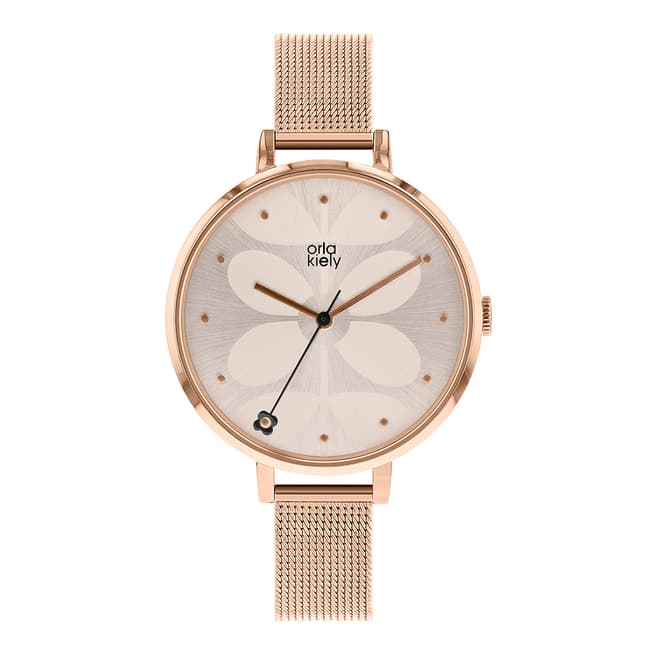 Orla Kiely Rose Gold Ivy Mesh Stainless Steel Analogue Watch