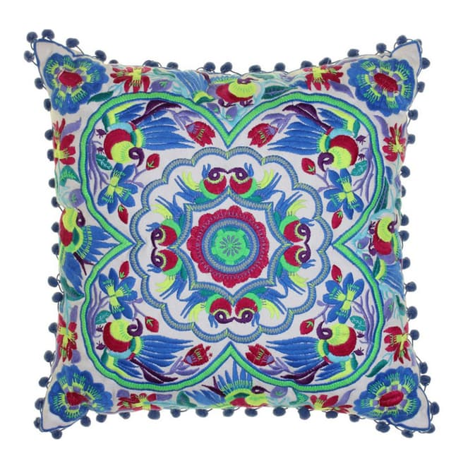 Bombay Duck Blue Acapulco Embroidered Cushion 40cm
