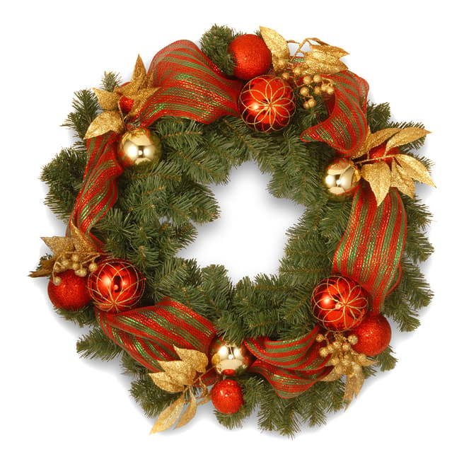 The National Tree Company Decorative Collection 77cm Wreath with Red & Green Ribbon