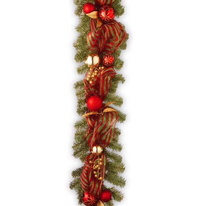 The National Tree Company Decorative Collection 31cm x 6ft Garland Red & Green Ribbon