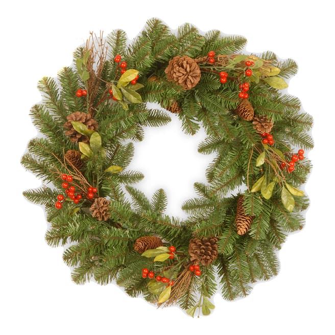 The National Tree Company Decorative Collection 61cm Wreath with Red Berry, Cones & Leaf