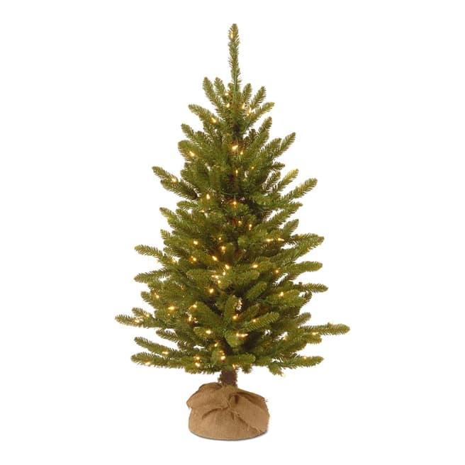 The National Tree Company Kensington Fir 4ft Tree in Burlap Bag with 100 Silver/White LED Lights