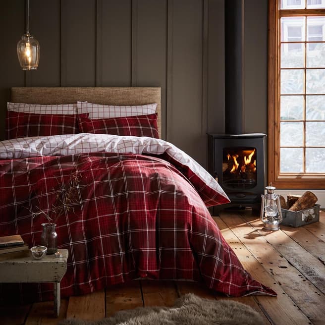 Catherine Lansfield Brushed Tartan Check Double Duvet Cover Set, Red