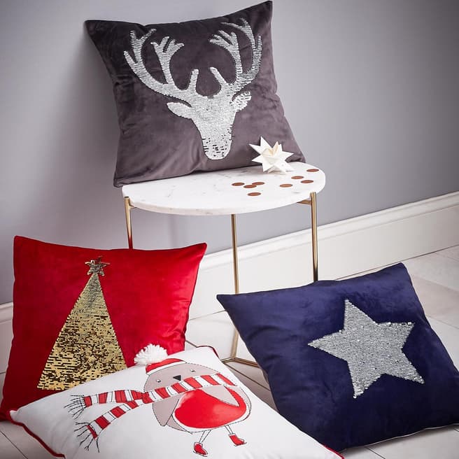 Catherine Lansfield Sequin Stag Cushion Cover, Grey