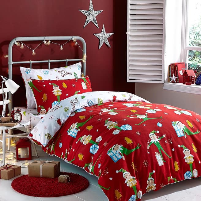 Catherine Lansfield Brushed Cotton Elfie Double Bed In A Bag, Red