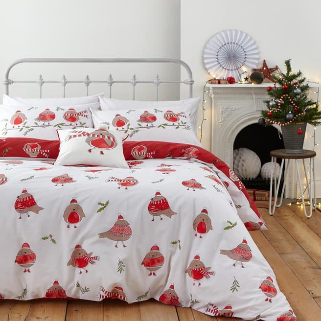 Catherine Lansfield Robins Single Duvet Cover Set, Red