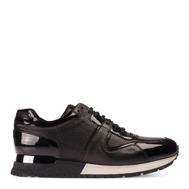 Deery Black Grained Leather Patent Sporty Sneakers